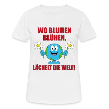 WO BLUMEN BLÜHEN, LÄCHELT DIE WELT! - Frauen T-Shirt atmungsaktiv - Weiß - Vorne - AI Model Female 172 dark (172cm)