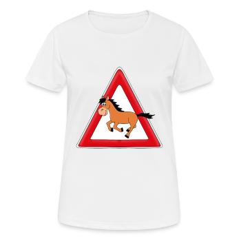 ACHTUNG PFERD - Frauen T-Shirt atmungsaktiv - Weiß - Vorne - AI Model Female 172 dark (172cm)