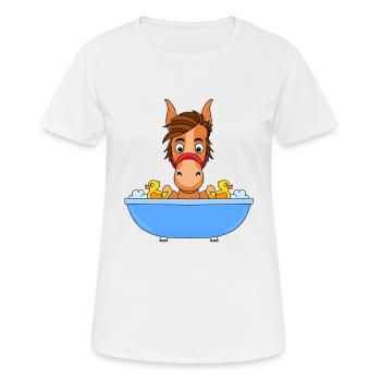PFERD - PONY - BADEWANNE - Frauen T-Shirt atmungsaktiv - Weiß - Vorne - AI Model Female 172 dark (172cm)