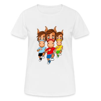 PFERDE - PFERDERENNEN - RENNPFERDE - PFERDESPORT - Frauen T-Shirt atmungsaktiv - Weiß - Vorne - AI Model Female 172 dark (172cm)