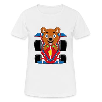 BÄR - TEDDY - AUTO - RENNFAHRER - AUTORENNEN - Frauen T-Shirt atmungsaktiv - Weiß - Vorne - AI Model Female 172 dark (172cm)