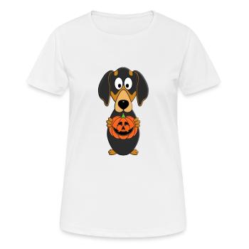 KÜRBIS - SCHNITZEN - HALLOWEEN - DACKEL - HUND - Frauen T-Shirt atmungsaktiv - Weiß - Vorne - AI Model Female 172 dark (172cm)