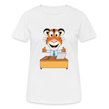 TIGER - ARBEIT - JOB - BERUF - SCHREIBTISCH - CHEF - Frauen T-Shirt atmungsaktiv - Weiß - Vorne - AI Model Female 172 dark (172cm)