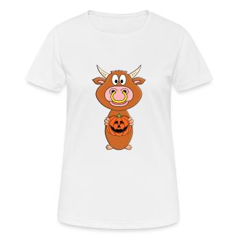 KÜRBIS SCHNITZEN - HALLOWEEN - BULLE - STIER - KUH - Frauen T-Shirt atmungsaktiv - Weiß - Vorne - AI Model Female 172 dark (172cm)