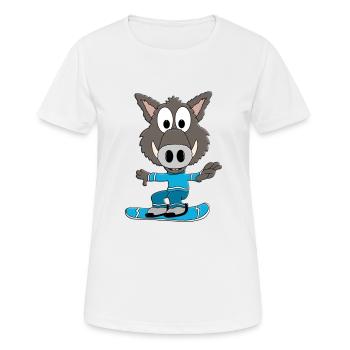 SNOWBOARD - WINTERSPORT - WILDSCHWEIN - PISTENSAU - Frauen T-Shirt atmungsaktiv - Weiß - Vorne - AI Model Female 172 dark (172cm)