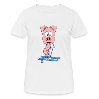 PISTENSAU - SCHWEIN - SKIER - SKI - WINTERSPORT - Frauen T-Shirt atmungsaktiv - Weiß - Vorne - AI Model Female 172 dark (172cm)