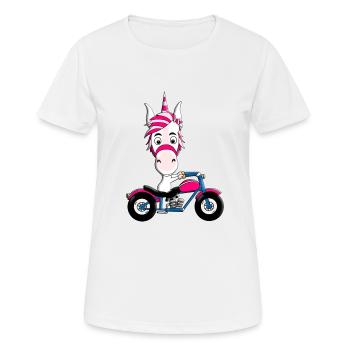 MOTORRAD - BIKER - EINHORN - Frauen T-Shirt atmungsaktiv - Weiß - Vorne - AI Model Female 172 dark (172cm)
