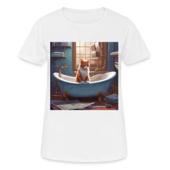 chat dans la baignoire, lecture de journaux, rétro - T-shirt respirant Femme - blanc - Devant - AI Model Female 172 dark (172cm)