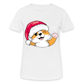 Chien Santa Corgi agitant la main - T-shirt respirant Femme - blanc - Devant - AI Model Female 172 dark (172cm)