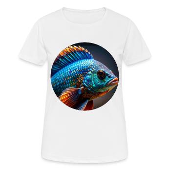 Poisson, coloré, paillettes, paillettes, bleu - T-shirt respirant Femme - blanc - Devant - AI Model Female 172 dark (172cm)