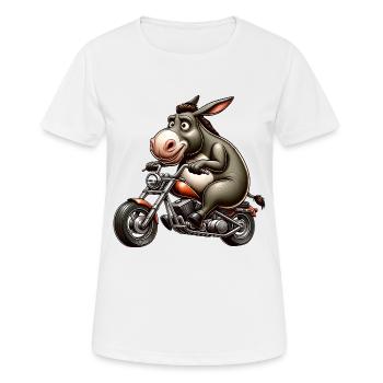 Funny donkey on motorcycle adventure trip - Women's Breathable T-Shirt - white - Front - AI Model Female 172 dark (172cm)
