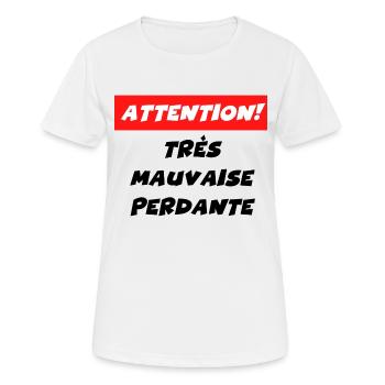 attention très mauvaise perdante - T-shirt respirant Femme - blanc - Devant - AI Model Female 172 dark (172cm)