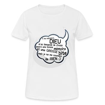 expression sexe A ma naissance Dieu m as demandé - T-shirt respirant Femme - blanc - Devant - AI Model Female 172 dark (172cm)
