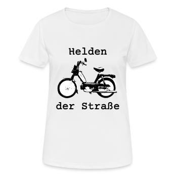 Helden der Straße, Hercules Prima 5, 25 km/h, Mofa - Frauen T-Shirt atmungsaktiv - Weiß - Vorne - AI Model Female 172 dark (172cm)