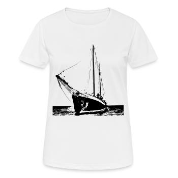Plattenbodenschiff Nordsee - Urlaub auf friesisch - Frauen T-Shirt atmungsaktiv - Weiß - Vorne - AI Model Female 172 dark (172cm)