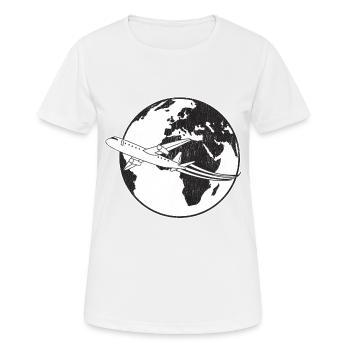 Mit dem Flugzeug rund um die Welt - Frauen T-Shirt atmungsaktiv - Weiß - Vorne - AI Model Female 172 dark (172cm)