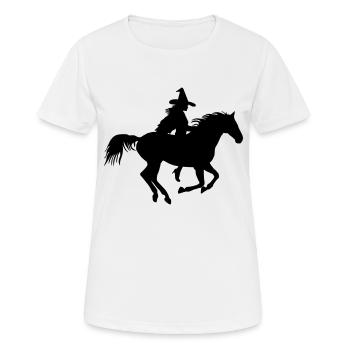 Reitende Hexe auf galoppierendem Pferd - Frauen T-Shirt atmungsaktiv - Weiß - Vorne - AI Model Female 172 dark (172cm)