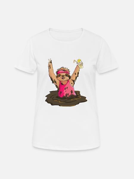 Mud Run Faultier - Frauen T-Shirt atmungsaktiv - Weiß