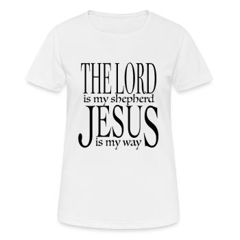 Der Herr ist mein Hirte Jesus ist mein Weg - Kleidung - Frauen T-Shirt atmungsaktiv - Weiß - Vorne - AI Model Female 172 dark (172cm)