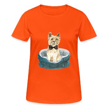 cairn terrier in bed black bow tie - Women's Breathable T-Shirt - neon orange - Front - AI Model Female 172 dark (172cm)