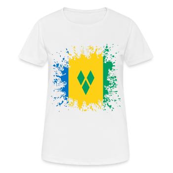 Saint Vincent and the Grenadines flag paint splatter - Women's Breathable T-Shirt - white - Front - AI Model Female 172 dark (172cm)
