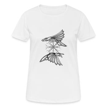 Hugin und Munin mit Aegishjalmur - Frauen T-Shirt atmungsaktiv - Weiß - Vorne - AI Model Female 172 dark (172cm)