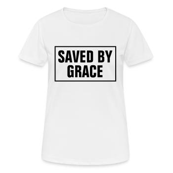 Von der Gnade gerettet - Christian - Frauen T-Shirt atmungsaktiv - Weiß - Vorne - AI Model Female 172 dark (172cm)