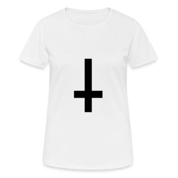 Umgedrehtes Kreuz - Frauen T-Shirt atmungsaktiv - Weiß - Vorne - AI Model Female 172 dark (172cm)