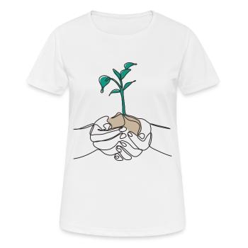 One Line Leaf black - Women's Breathable T-Shirt - white - Front - AI Model Female 172 dark (172cm)
