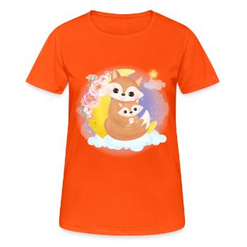 Belle famille renard sur un nuage avec la lune - T-shirt respirant Femme - orange néon - Devant - AI Model Female 172 dark (172cm)