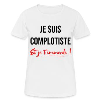 Je suis complotiste et je t'emmerde Noir - T-shirt respirant Femme - blanc - Devant - AI Model Female 172 dark (172cm)