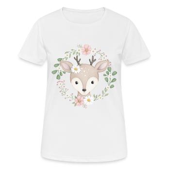 doux cerf dans une couronne de fleurs - T-shirt respirant Femme - blanc - Devant - AI Model Female 172 dark (172cm)