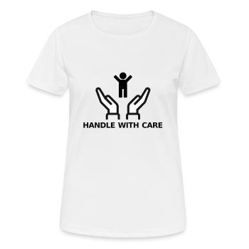 HANDLE WITH CARE - Frauen T-Shirt atmungsaktiv - Weiß - Vorne - AI Model Female 172 dark (172cm)
