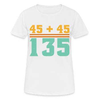 45 + 45 = 135 5 - Frauen T-Shirt atmungsaktiv - Weiß - Vorne - AI Model Female 172 dark (172cm)