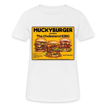 Muckyburger - The Cholesterol King. Fast food - Women's Breathable T-Shirt - white - Front - AI Model Female 172 dark (172cm)