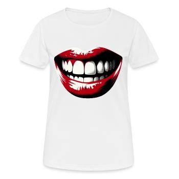 Lachende Lippen | Glücklich sein - Frauen T-Shirt atmungsaktiv - Weiß - Vorne - AI Model Female 172 dark (172cm)