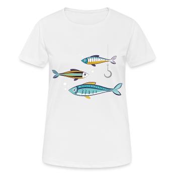 Poissons vivants nageant près de l’hameçon - T-shirt respirant Femme - blanc - Devant - AI Model Female 172 dark (172cm)