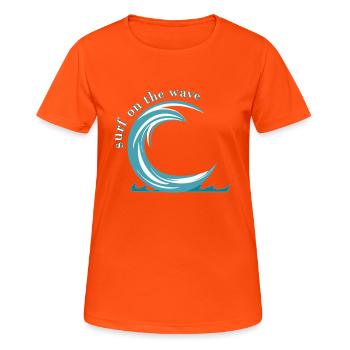 Surf on the wave, Welle - Frauen T-Shirt atmungsaktiv - Neonorange - Vorne - AI Model Female 172 dark (172cm)
