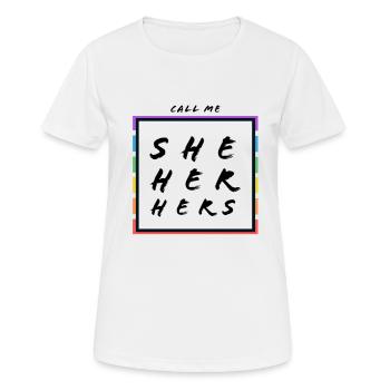 Pride - she, her, hers - Women's Breathable T-Shirt - white - Front - AI Model Female 172 dark (172cm)