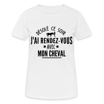 j ai rendez vous avec mon cheval / humour cheval - T-shirt respirant Femme - blanc - Devant - AI Model Female 172 dark (172cm)