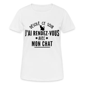 j ai rendez vous avec mon chat / humour chat - T-shirt respirant Femme - blanc - Devant - AI Model Female 172 dark (172cm)