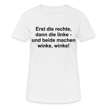 Erst die rechte, dann die linke - winke winke! - Frauen T-Shirt atmungsaktiv - Weiß - Vorne - AI Model Female 172 dark (172cm)