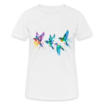 vögel,bunte vögel,fliegen, illustration,vogel - Frauen T-Shirt atmungsaktiv - Weiß - Vorne - AI Model Female 172 dark (172cm)