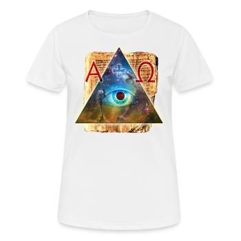 L'oeil de Dieu Alpha Omega + - All-Seeing - T-shirt respirant Femme - blanc - Devant - AI Model Female 172 dark (172cm)