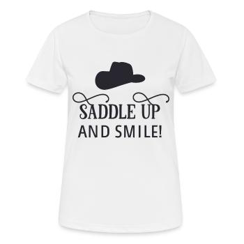 Selle vers le haut et sourire - T-shirt respirant Femme - blanc - Devant - AI Model Female 172 dark (172cm)