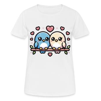 mignons tourtereaux perchés sur une branche - T-shirt respirant Femme - blanc - Devant - AI Model Female 172 dark (172cm)