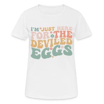 Ich bin nur wegen der teuflischen Eier hier - Frauen T-Shirt atmungsaktiv - Weiß - Vorne - AI Model Female 172 dark (172cm)