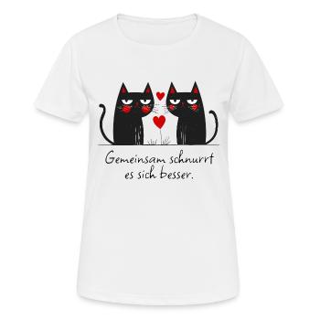 Zwei Katzen - Gemeinsam schnurrt es sich besser. - Frauen T-Shirt atmungsaktiv - Weiß - Vorne - AI Model Female 172 dark (172cm)