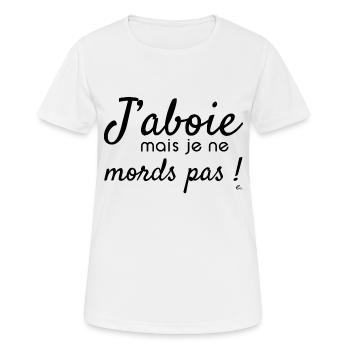 J'aboie mais je ne mords pas - T-shirt respirant Femme - blanc - Devant - AI Model Female 172 dark (172cm)