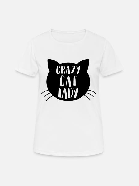 Crazy cat Lady - Dame T-shirt svedtransporterende - hvid